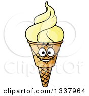 Clipart Of A Cartoon French Vanilla Waffle Ice Cream Cone Character Royalty Free Vector Illustration