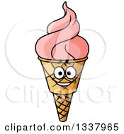 Poster, Art Print Of Cartoon Strawberry Waffle Ice Cream Cone Character