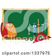 Poster, Art Print Of Cartoon Blank Chalkboard And Supply Characters