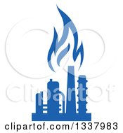 Clipart Of A Silhouetted Blue Natural Gas And Flame Factory Royalty Free Vector Illustration