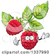 Poster, Art Print Of Cartoon Raspberry Character With Leaves