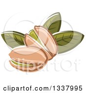 Cartoon Pistachio Nuts And Leaves