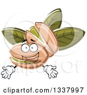 Cartoon Pistachio Nut Character And Leaves