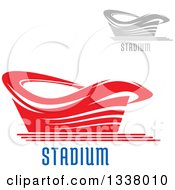Clipart Of Gray And Red Sports Stadium Buildings With Text Royalty Free Vector Illustration
