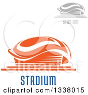 Clipart Of Gray And Orange Sports Stadium Buildings With Text Royalty Free Vector Illustration