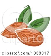 Cartoon Almonds With Leaves