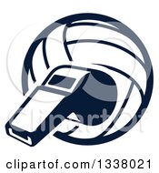 Clipart Of A Navy Blue Volleyball And Whistle Royalty Free Vector Illustration