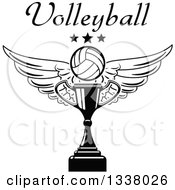 Poster, Art Print Of Black And White Winged Volleyball Stars And Text Over A Trophy Cup