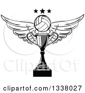Poster, Art Print Of Black And White Winged Volleyball And Stars Over A Trophy Cup