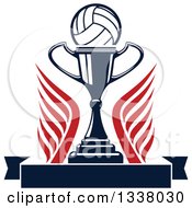 Poster, Art Print Of Volleyball Over A Trophy Cup Wings And A Blank Banner