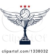 Poster, Art Print Of Navy Blue Winged Volleyball And Stars Over A Trophy Cup