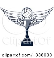 Poster, Art Print Of Navy Blue Winged Volleyball Over A Trophy Cup