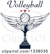 Poster, Art Print Of Navy Blue Winged Volleyball Stars And Text Over A Trophy Cup