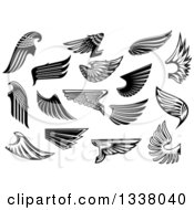 Clipart Of Black And White Feathered Wings 6 Royalty Free Vector Illustration