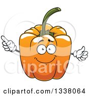 Clipart Of A Cartoon Orange Bell Pepper Character Pointing And Giving A Thumb Up Royalty Free Vector Illustration