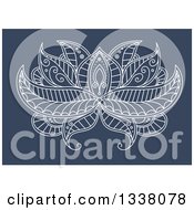 Clipart Of A White Henna Lotus Flower On Blue 3 Royalty Free Vector Illustration