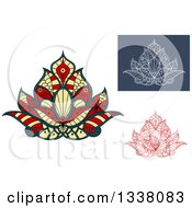 Poster, Art Print Of Beautiful Yellow Red Blue And White Henna Lotus Flowers