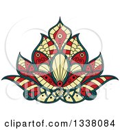 Poster, Art Print Of Beautiful Yellow Red And Blue Henna Lotus Flower