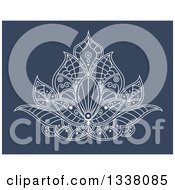 Clipart Of A White Henna Lotus Flower On Blue 2 Royalty Free Vector Illustration