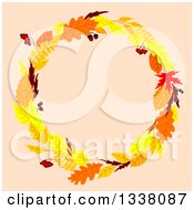 Poster, Art Print Of Colorful Autumn Leaf Wreath Over Pastel Pink 2