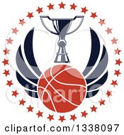 Winged Basketball And Trophy Cup In A Circle Of Stars