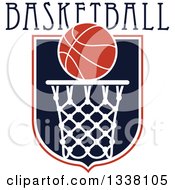 Poster, Art Print Of Basketball Over A Hoop And Shield With Text