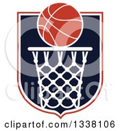Clipart Of A Basketball Over A Hoop And Shield Royalty Free Vector Illustration