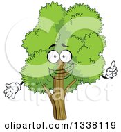 Clipart Of A Cartoon Tree Character With A Lush Green Mature Canopy Holding Up A Finger Royalty Free Vector Illustration
