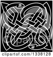 Poster, Art Print Of White Outlined Celtic Knot Snakes On Black