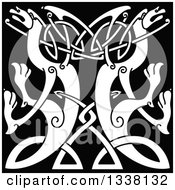 Clipart Of White Celtic Knot Dragons On Black 6 Royalty Free Vector Illustration