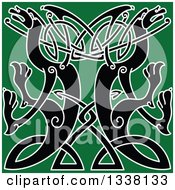 Clipart Of Black Celtic Knot Dragons On Green Royalty Free Vector Illustration