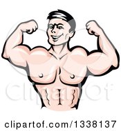 Clipart Of A Cartoon Strong White Male Bodybuilder Flexing His Muscles Royalty Free Vector Illustration by Vector Tradition SM