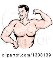 Poster, Art Print Of Cartoon Strong White Male Bodybuilder Flexing His Muscles 2