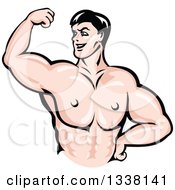 Poster, Art Print Of Cartoon Strong White Male Bodybuilder Flexing His Muscles 3