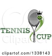 Clipart Of A Flying Crowned Tennis Ball And Racket With Text Royalty Free Vector Illustration
