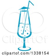 Poster, Art Print Of Blue Cocktail Beverage With An Umbrella