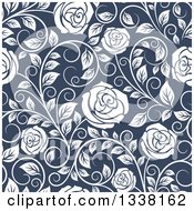 Poster, Art Print Of Seamless Pattern Of White Roses On Blue 3