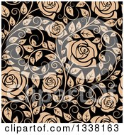 Poster, Art Print Of Seamless Pattern Of Tan Roses On Black 4