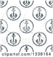 Poster, Art Print Of Seamless Background Pattern Of Navy Blue Anchors In Round Chain Frames