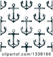 Clipart Of A Seamless Background Pattern Of Navy Blue Anchors 4 Royalty Free Vector Illustration