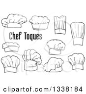 Clipart Of Black And White Chefs Toque Hats And Text 4 Royalty Free Vector Illustration