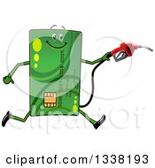 Poster, Art Print Of Cartoon Green Credit Card Character Running With A Gas Nozzle