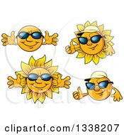 Clipart Of Cartoon Happy Summer Suns Wearing Sunglasses Royalty Free Vector Illustration by Vector Tradition SM