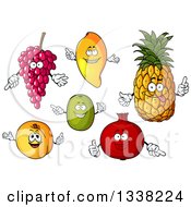 Poster, Art Print Of Cartoon Grape Mango Pineapple Kiwi Apricot And Pomegranate Characters