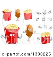 Clipart Of Cartoon Faces Hands Popcork Chicken Drumstick And French Fry Characters Royalty Free Vector Illustration
