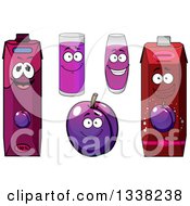 Clipart Of A Cartoon Plum Character And Juice 2 Royalty Free Vector Illustration
