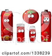 Clipart Of A Happy Red Tomato Character And Juice 4 Royalty Free Vector Illustration
