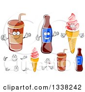 Cartoon Faces Hands Soda And Ice Cream Characters