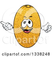 Clipart Of A Cartoon Cantaloupe Melon Character Pointing Royalty Free Vector Illustration