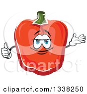Poster, Art Print Of Cartoon Red Paprika Bell Pepper Character Presenting And Giving A Thumb Up
